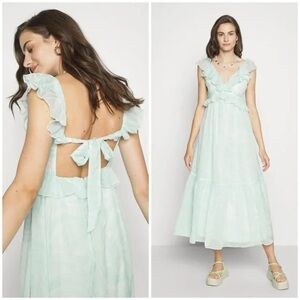 Abercrombie & Fitch Drama Ruffle Maxi Dress Plunge Maxi Wedding Guest Long Flowy